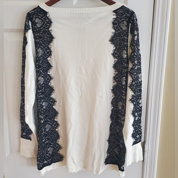 NWT Boston Proper Lace Panel Sweater white/black size XL - Picture 2 of 5